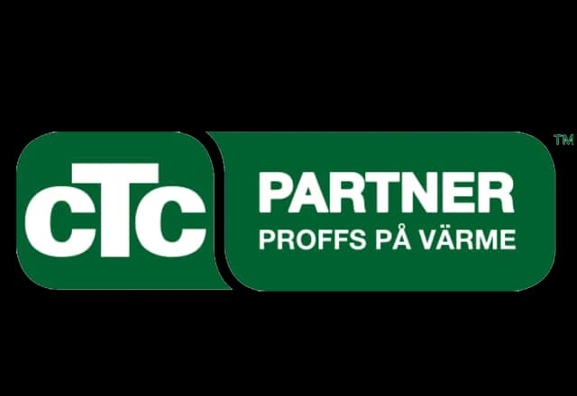Grön CTC Partner-logga med texten "Proffs på värme" i vitt, perfekt för alla VVS-behov.